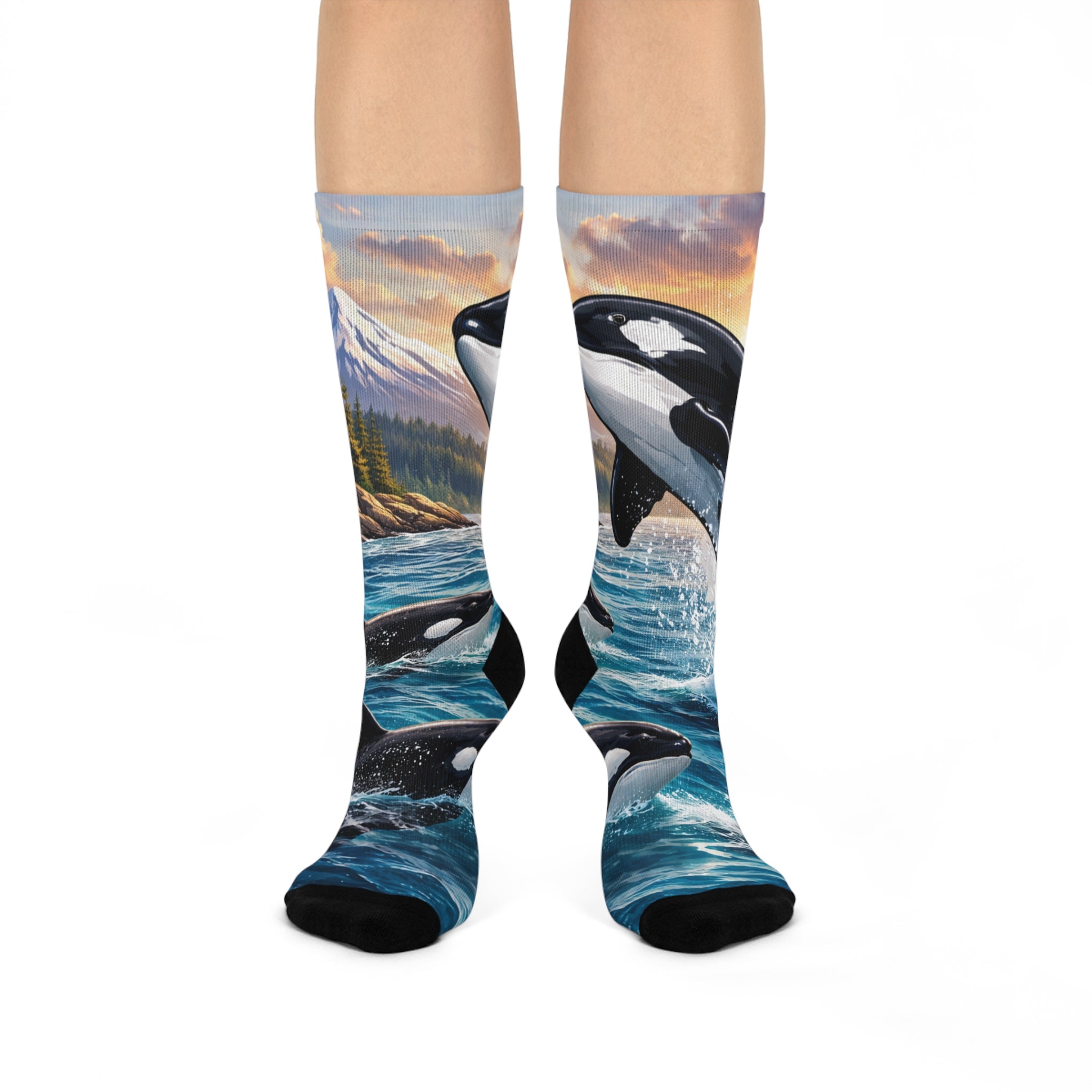 Orca Wave Crew Socks — Cushioned Whale Socks with Scenic Ocean Design