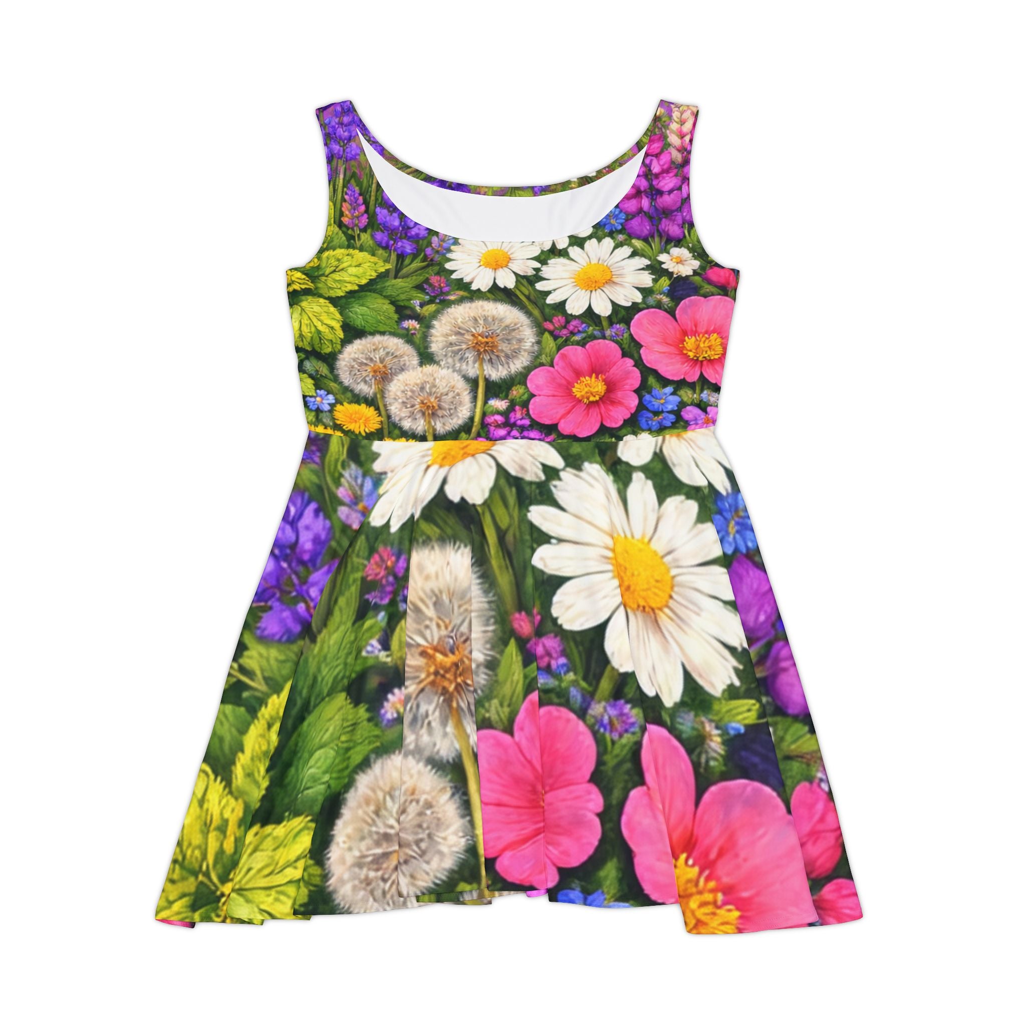 Floral Garden Skater Dress — Daisies, Dandelions & Wildflowers All-Over Print
