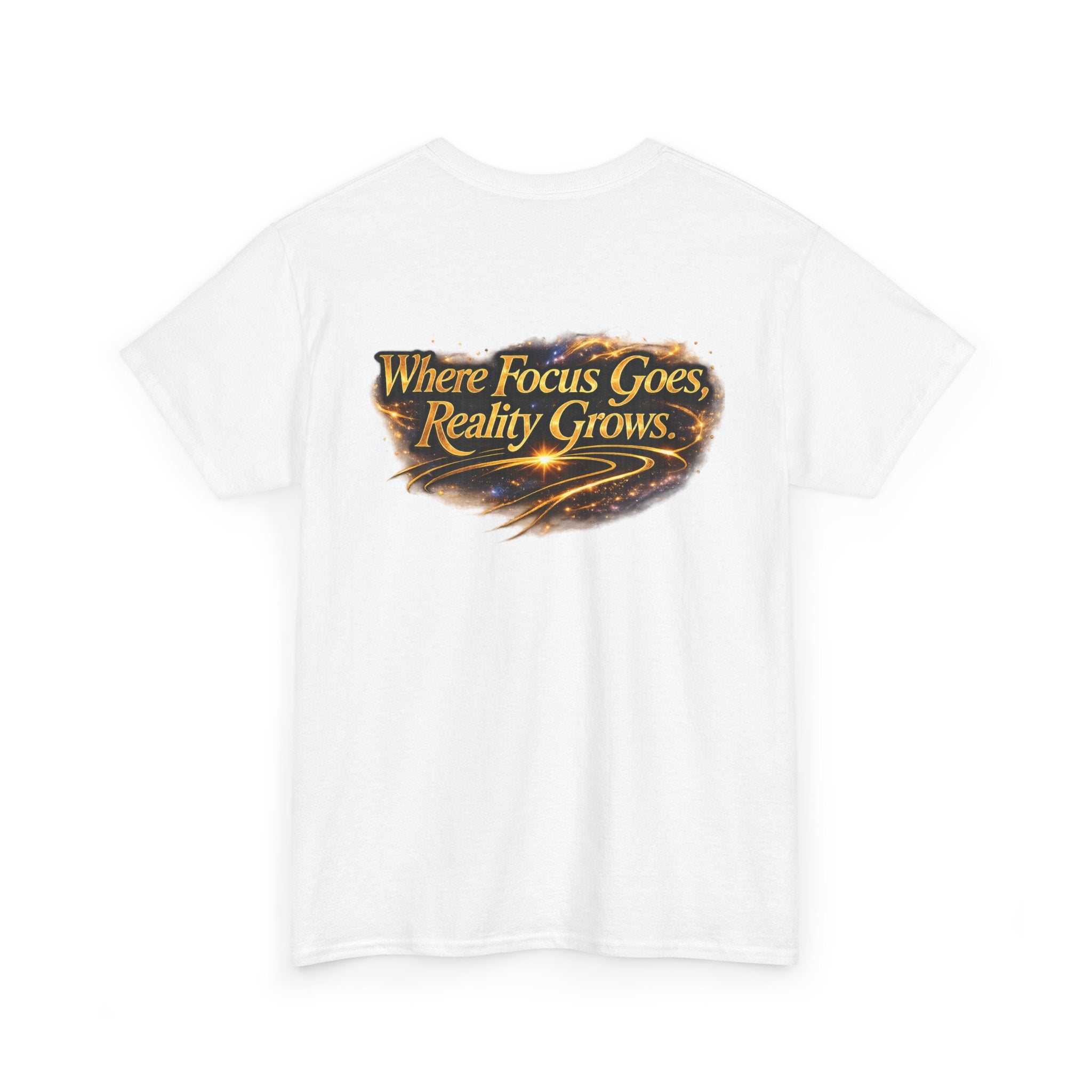 Meditation Graphic Tee — “Where Focus Goes, Reality Grows” Spiritual Mindfulness T-Shirt
