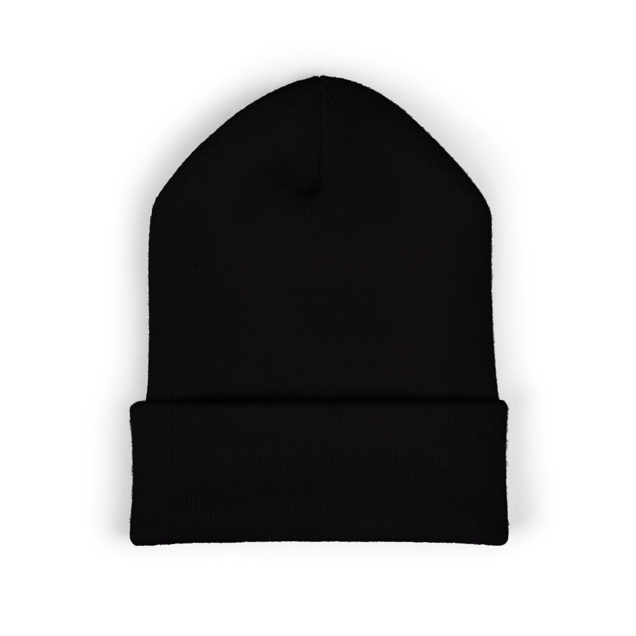 Embroidered Triangle Patch Beanie — Classic Cuffed Knit Hat