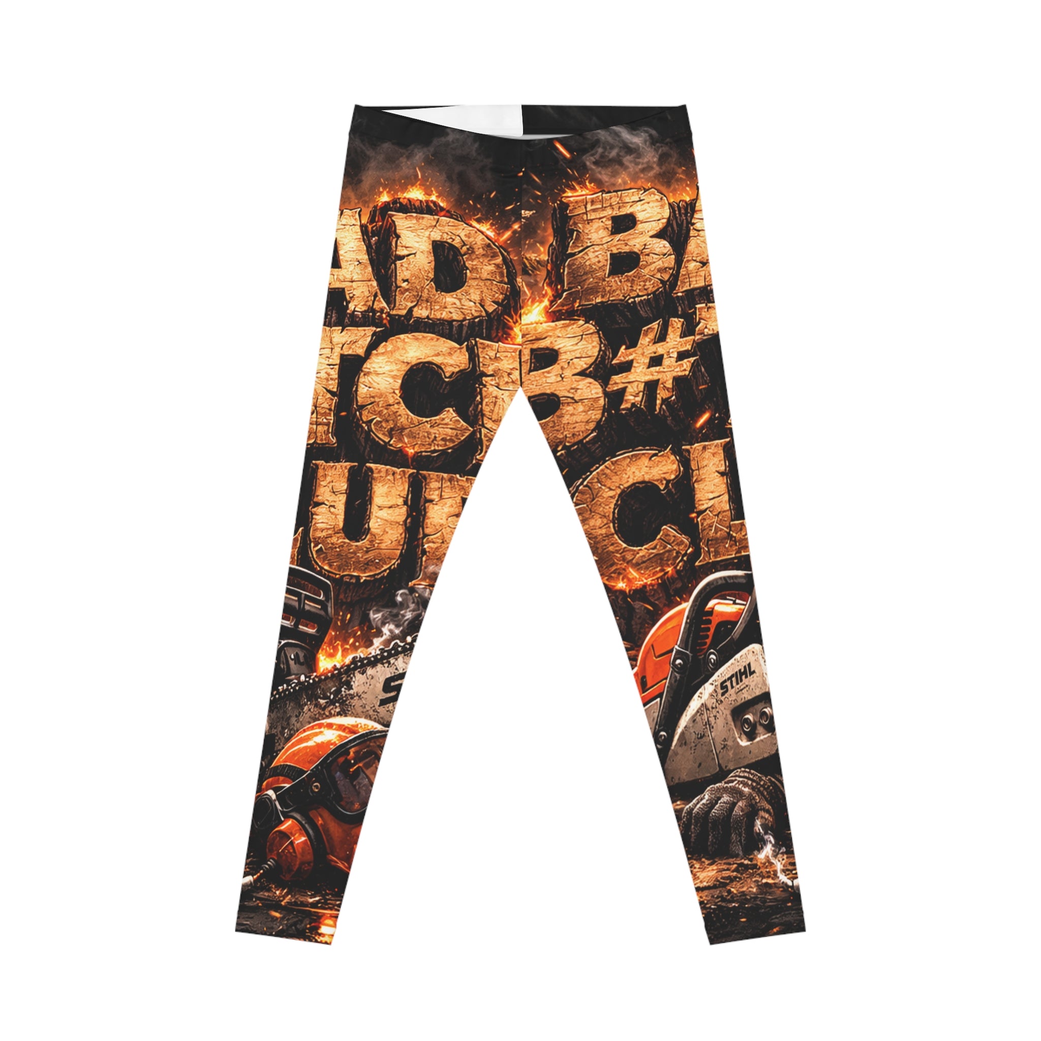Chainsaw & Flames Graphic Leggings — Edgy Streetwear for Women