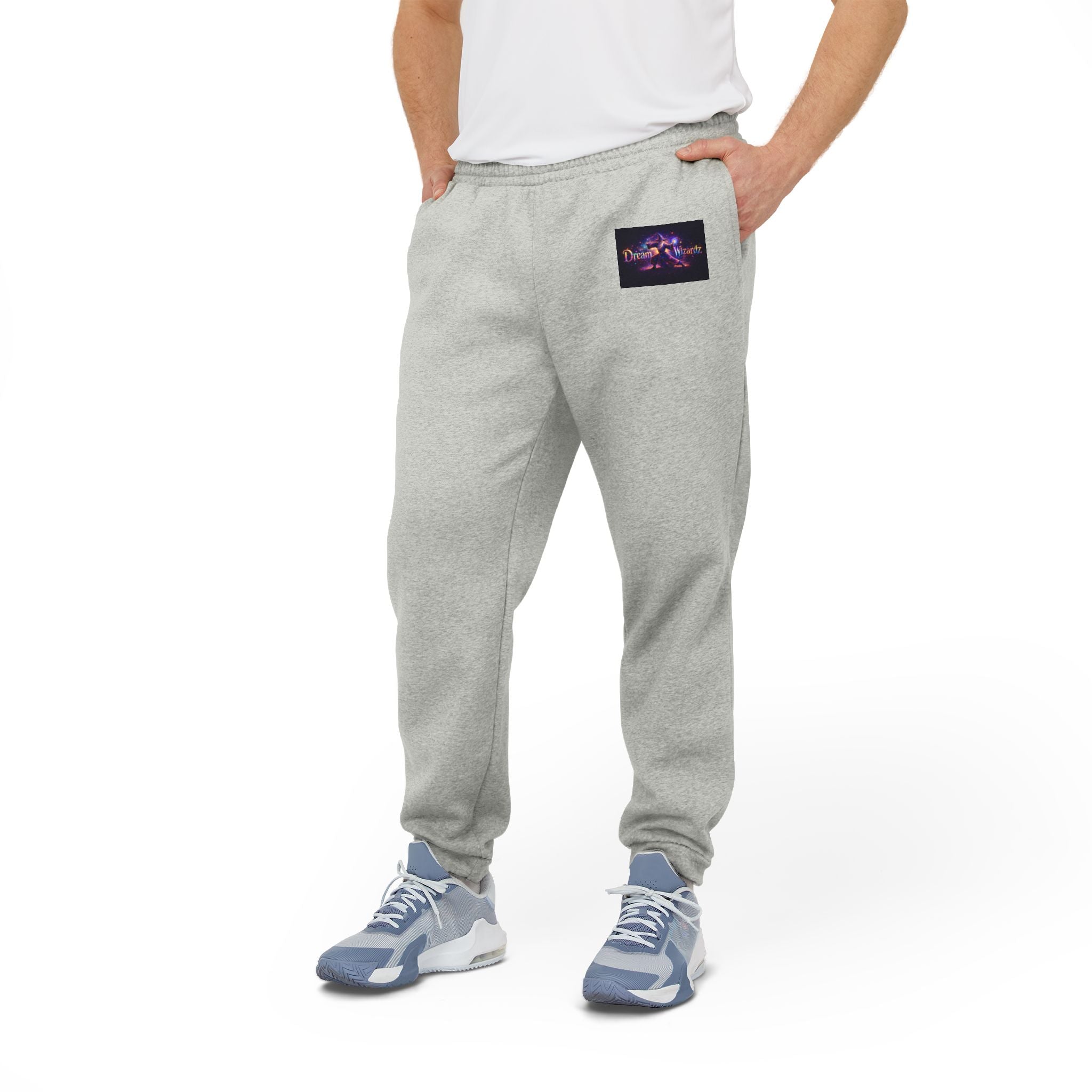 Fleece Joggers — Grey Relaxed Sweatpants with Night City Patch