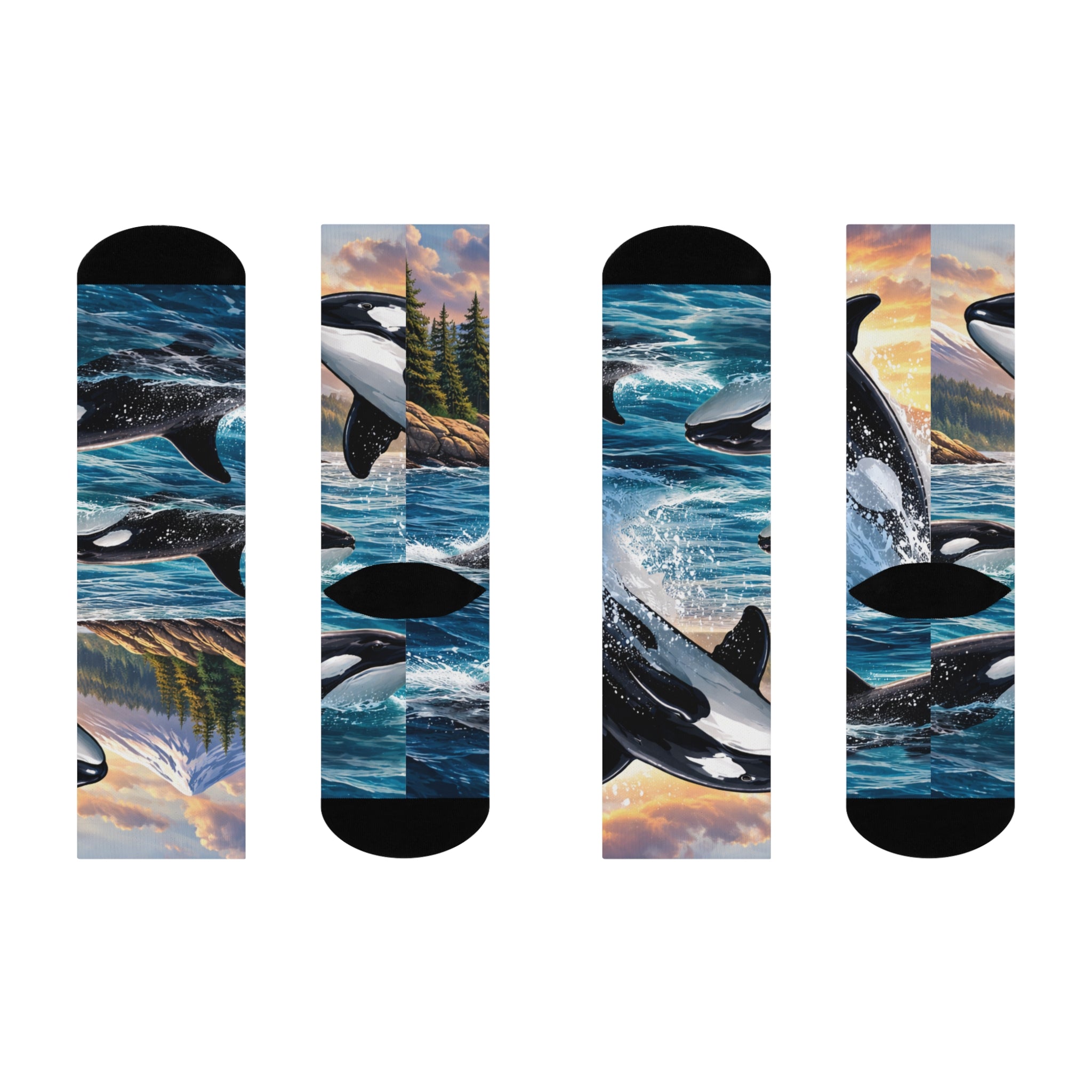 Orca Wave Crew Socks — Cushioned Whale Socks with Scenic Ocean Design