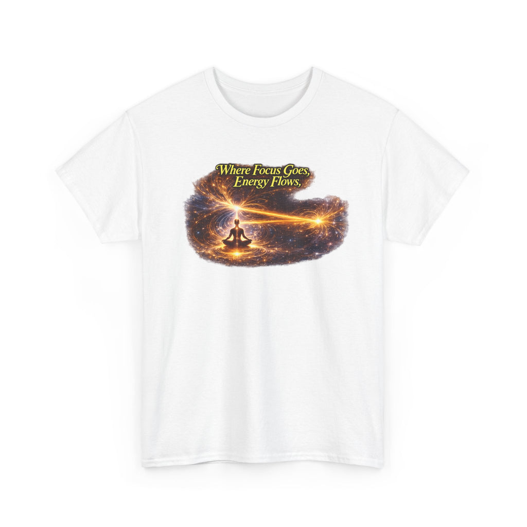 Meditation Graphic Tee — “Where Focus Goes, Reality Grows” Spiritual Mindfulness T-Shirt