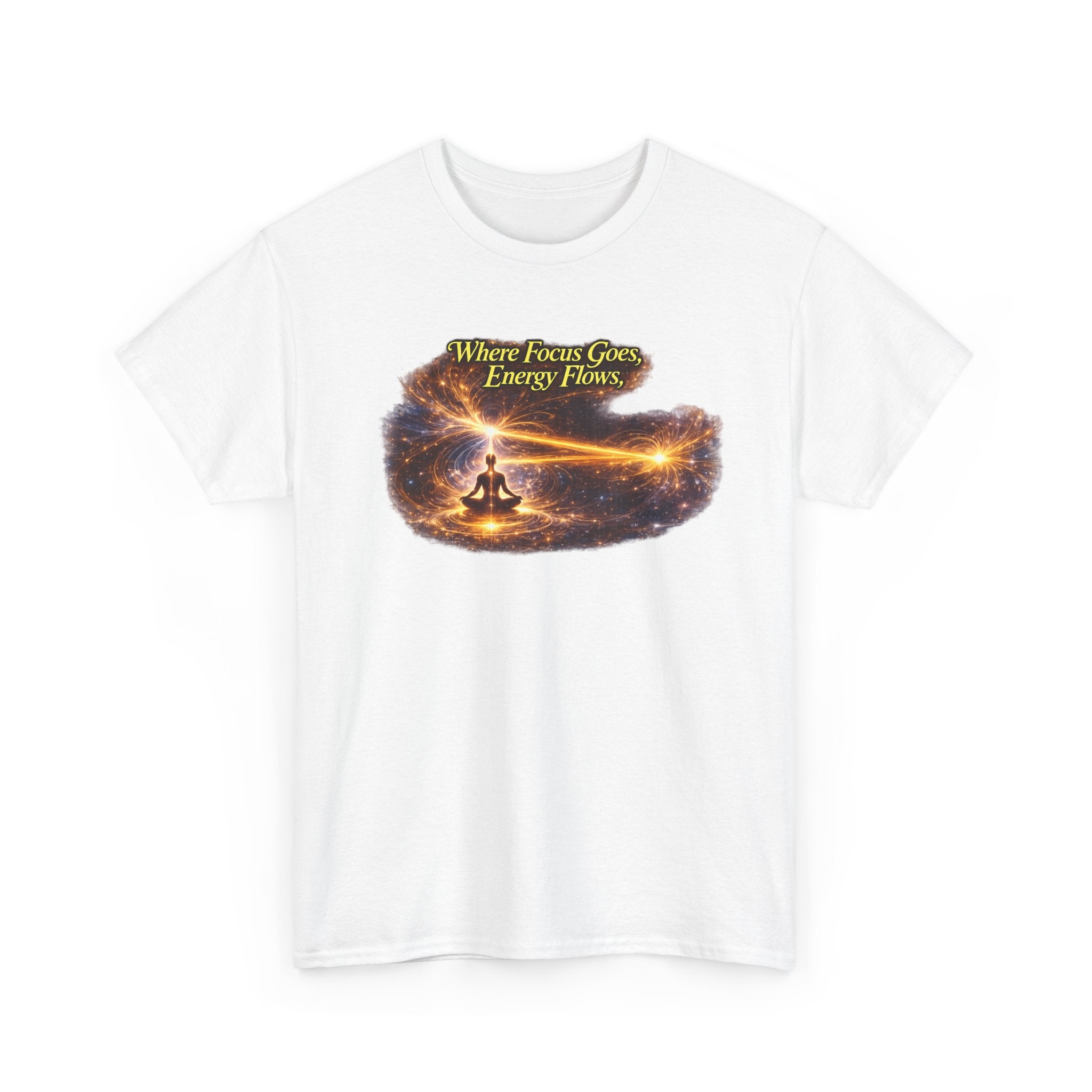 Meditation Graphic Tee — “Where Focus Goes, Reality Grows” Spiritual Mindfulness T-Shirt