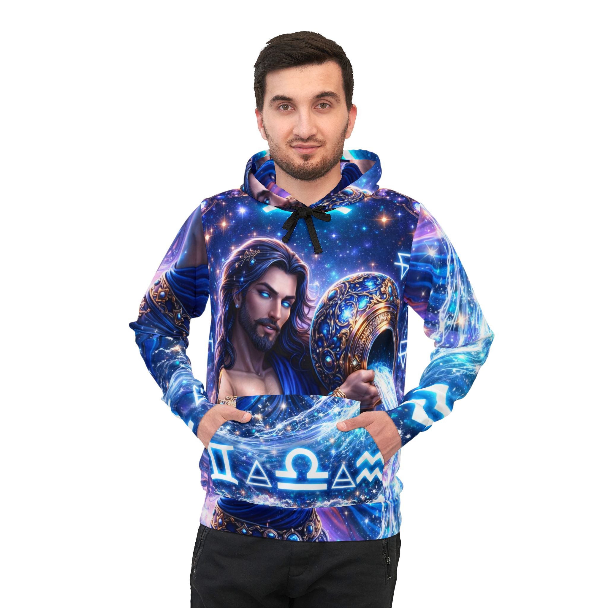 Aquarius Zodiac Hoodie — Cosmic Water-Bearer All-Over Print Athletic Hoodie