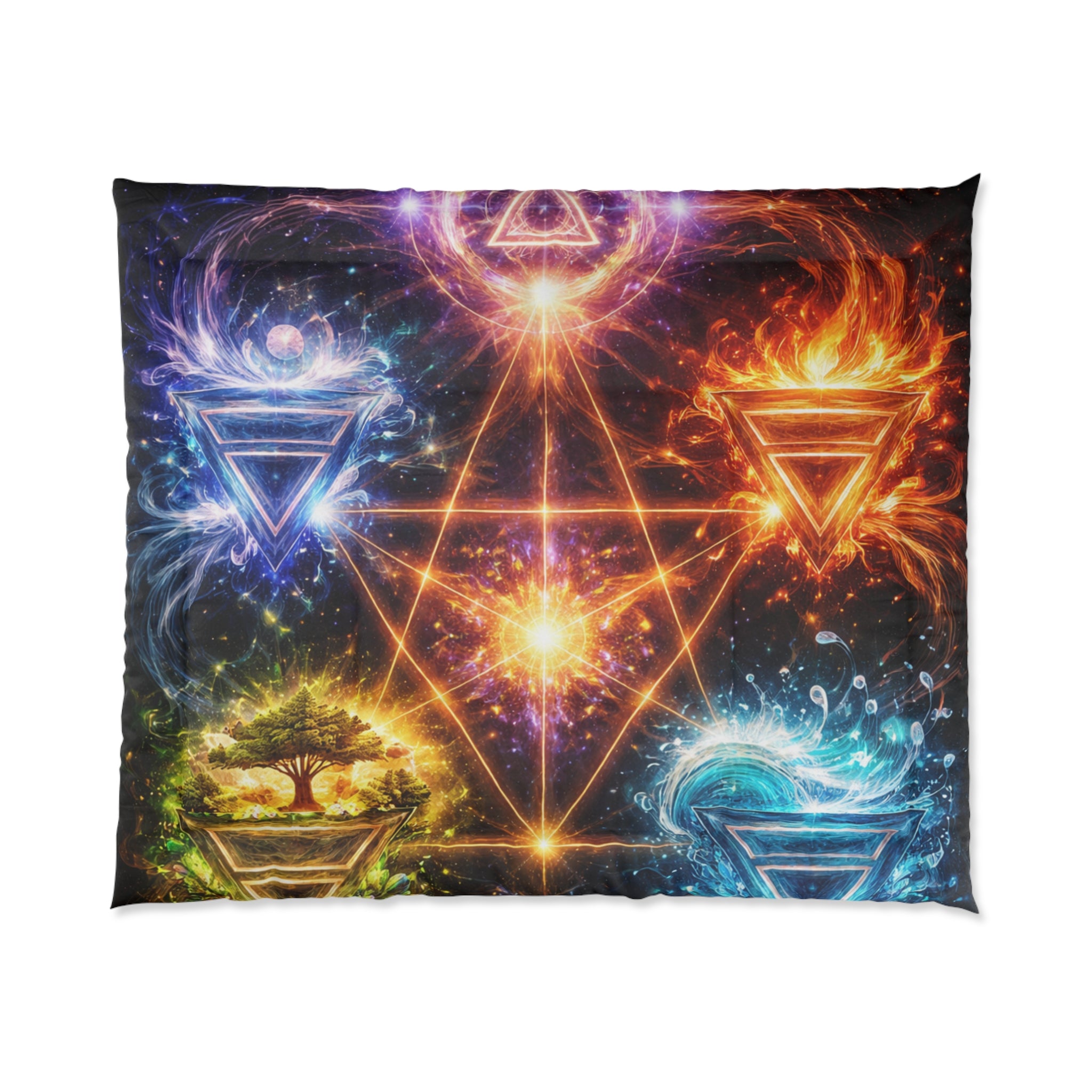 Elemental Sacred Geometry Comforter — Fire, Water, Air & Earth Spiritual Bedding