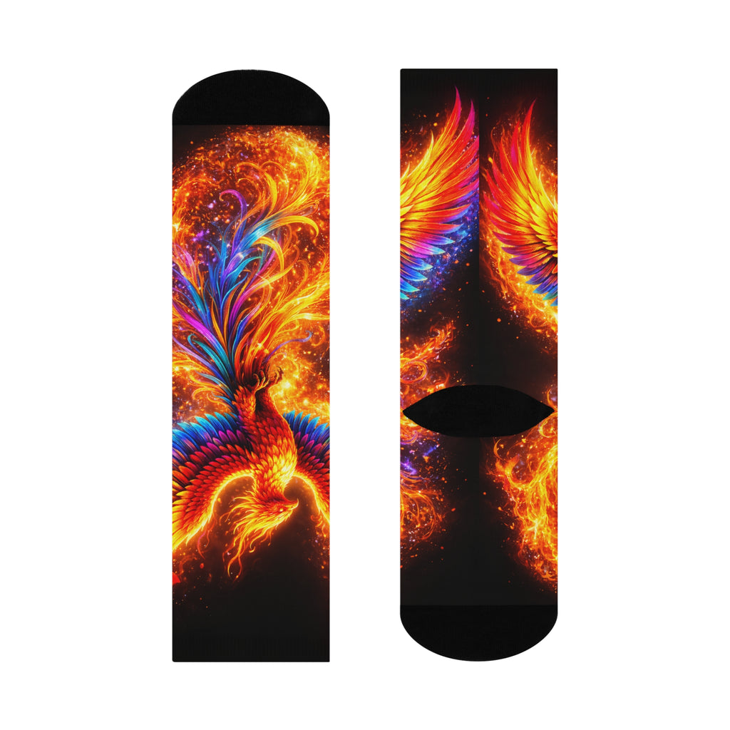 Phoenix Flame Cushioned Crew Socks — Vibrant Fiery Bird Graphic
