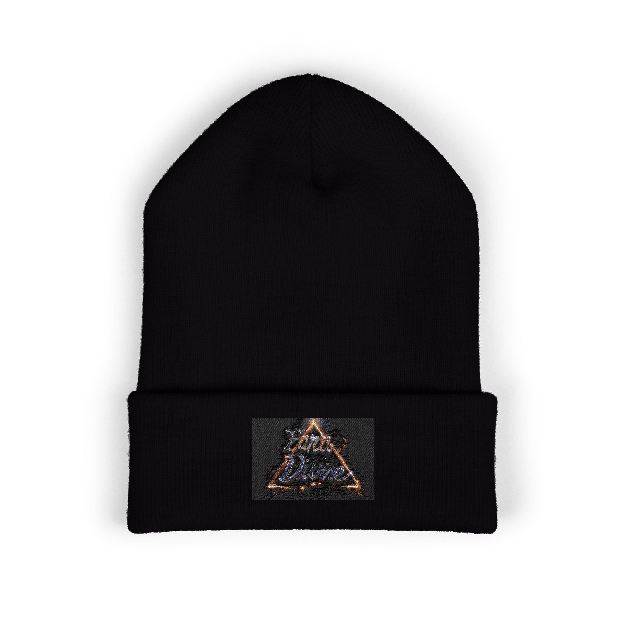 Embroidered Triangle Patch Beanie — Classic Cuffed Knit Hat