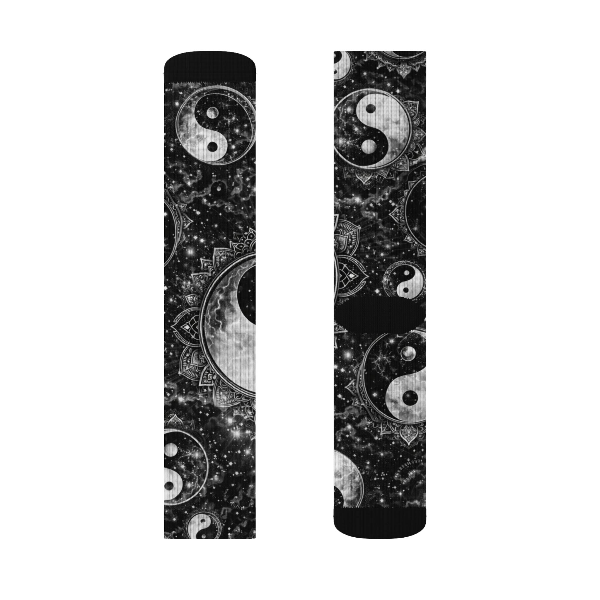 Yin Yang Cosmic Crew Socks — Black & White Sublimation Socks