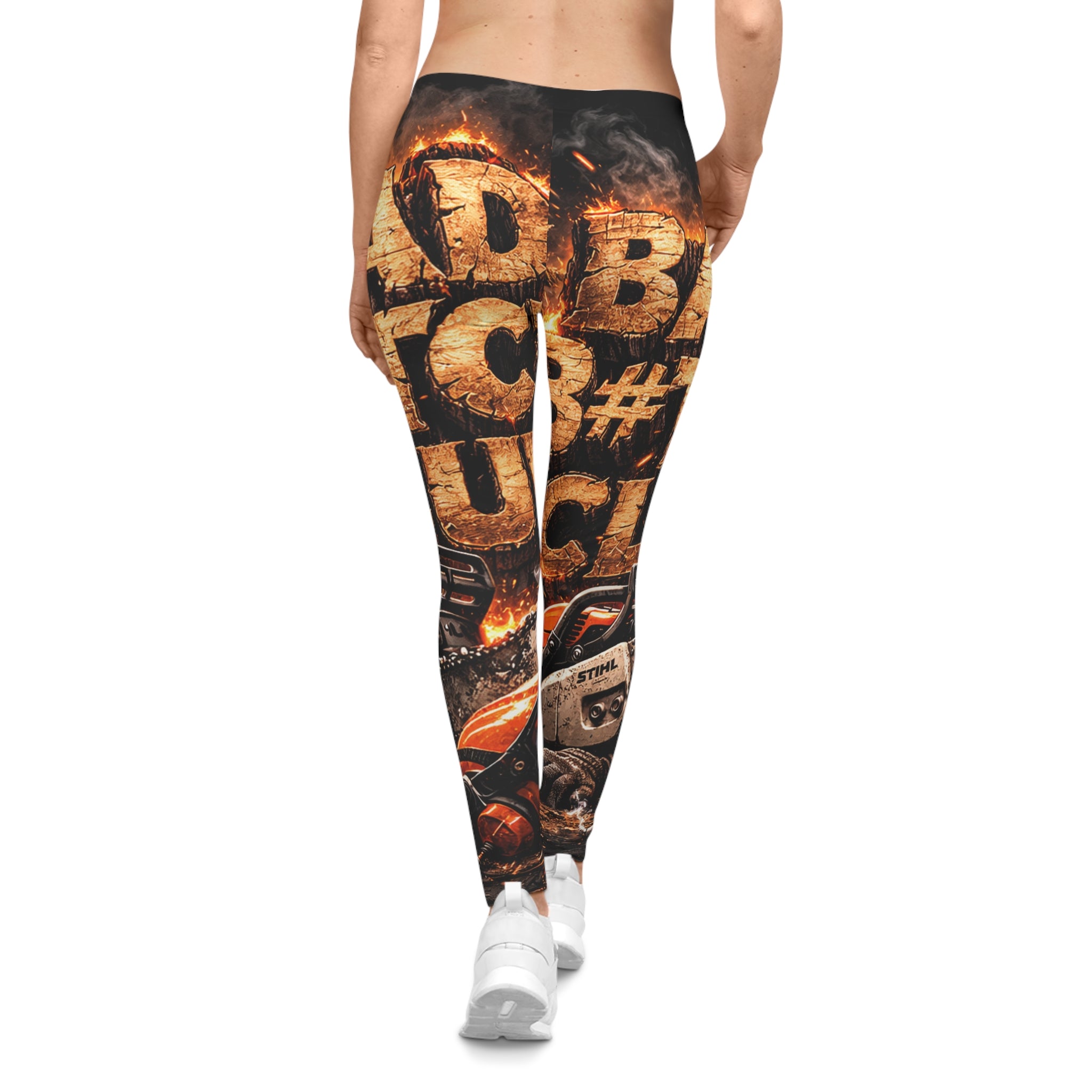 Chainsaw & Flames Graphic Leggings — Edgy Streetwear for Women