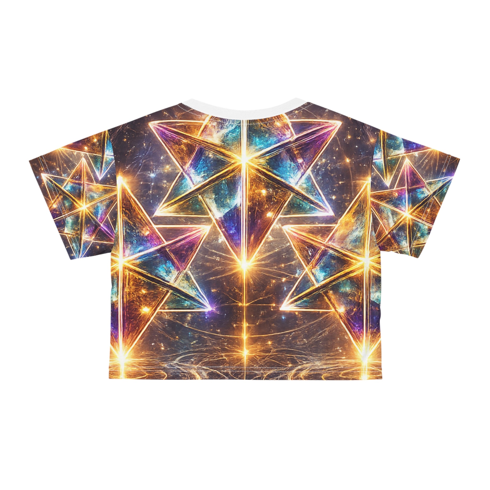 Galactic Prism Crop Tee — Neon Star Geometry AOP