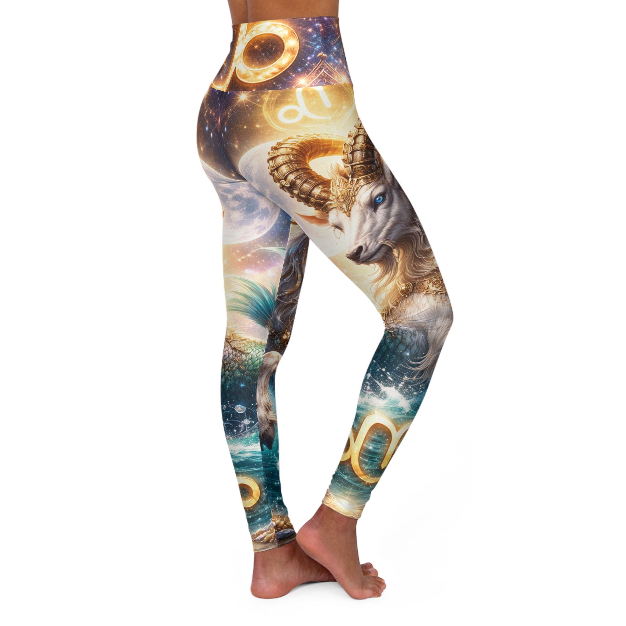 Celestial Capricorn High-Waisted Yoga Leggings — Astrological Goat AOP