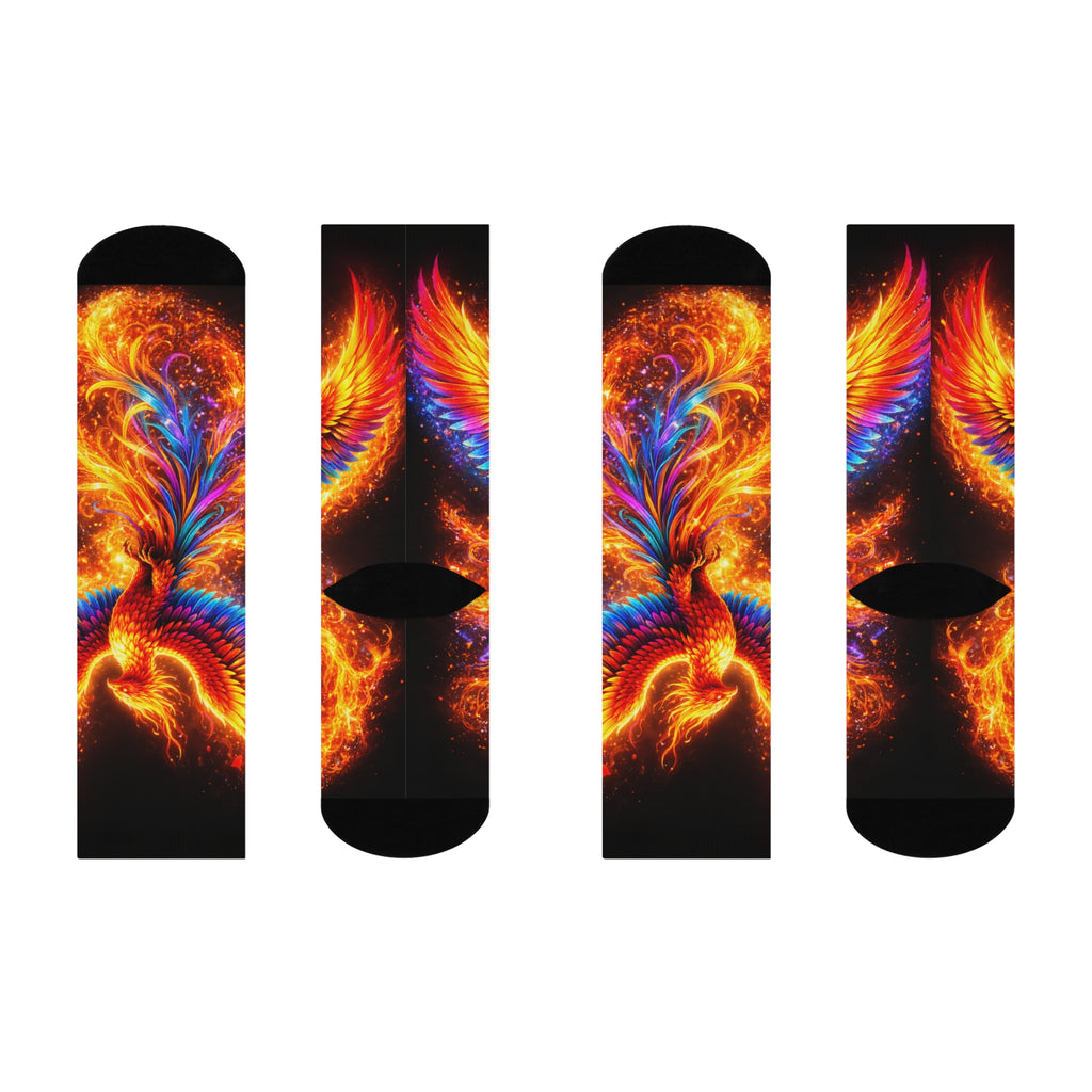 Phoenix Flame Cushioned Crew Socks — Vibrant Fiery Bird Graphic
