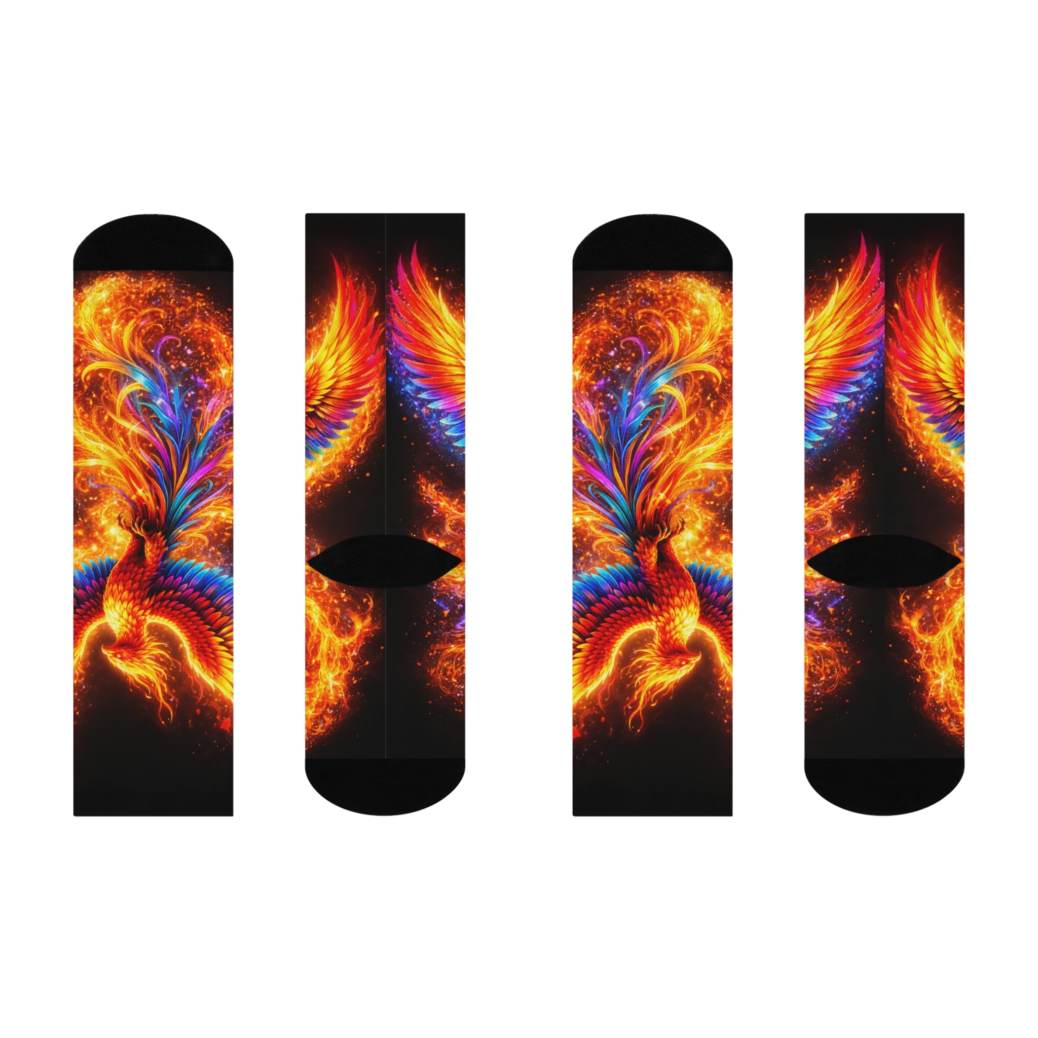 Phoenix Flame Cushioned Crew Socks — Vibrant Fiery Bird Graphic