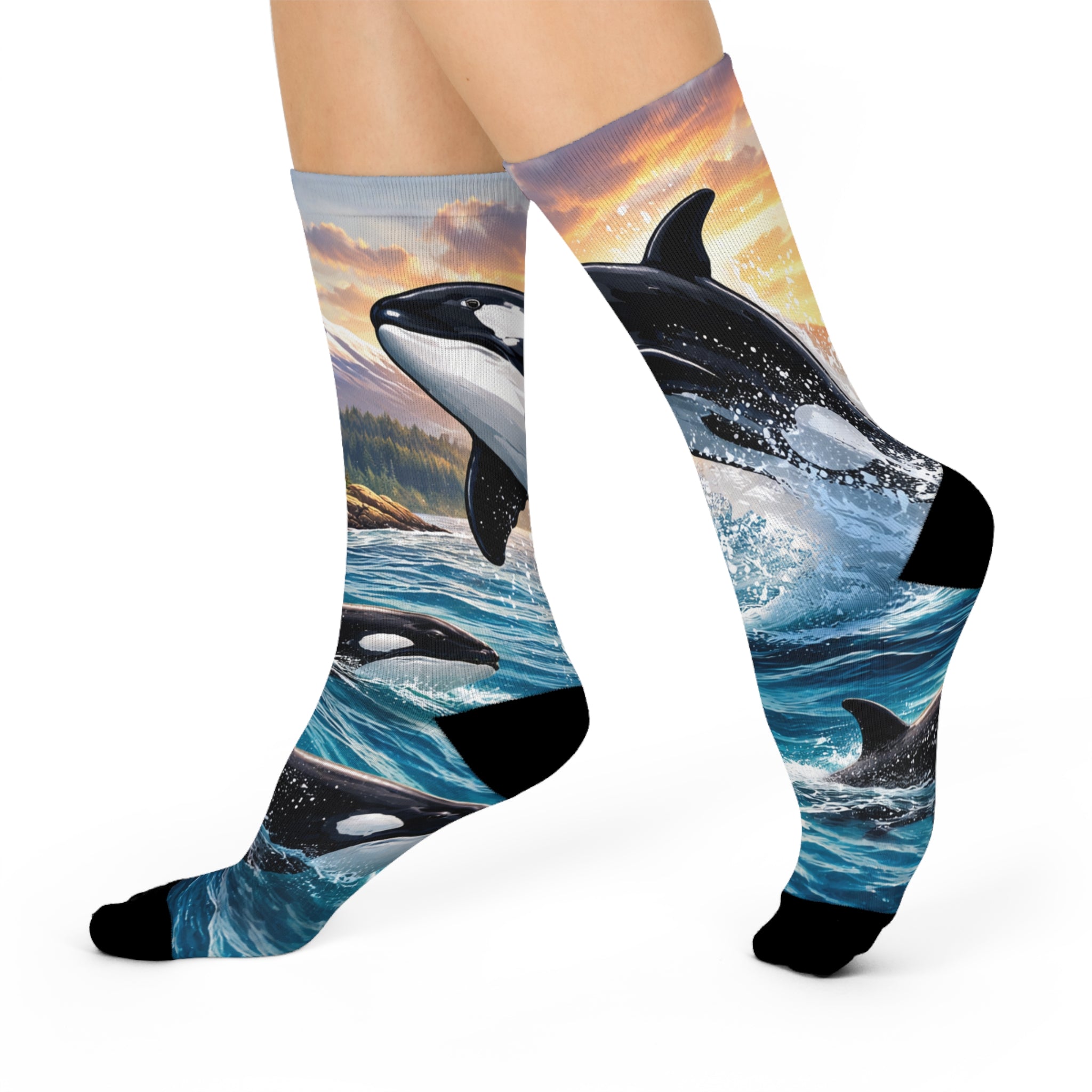 Orca Wave Crew Socks — Cushioned Whale Socks with Scenic Ocean Design