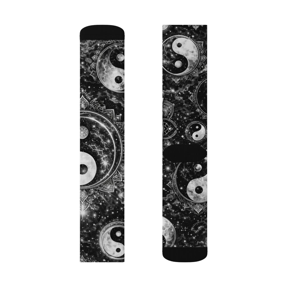 Yin Yang Cosmic Crew Socks — Black & White Sublimation Socks