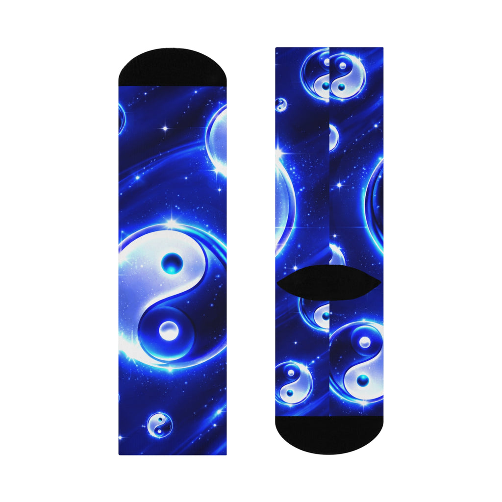 Blue Yin Yang Crew Socks — Cosmic Yin Yang Cushioned Socks