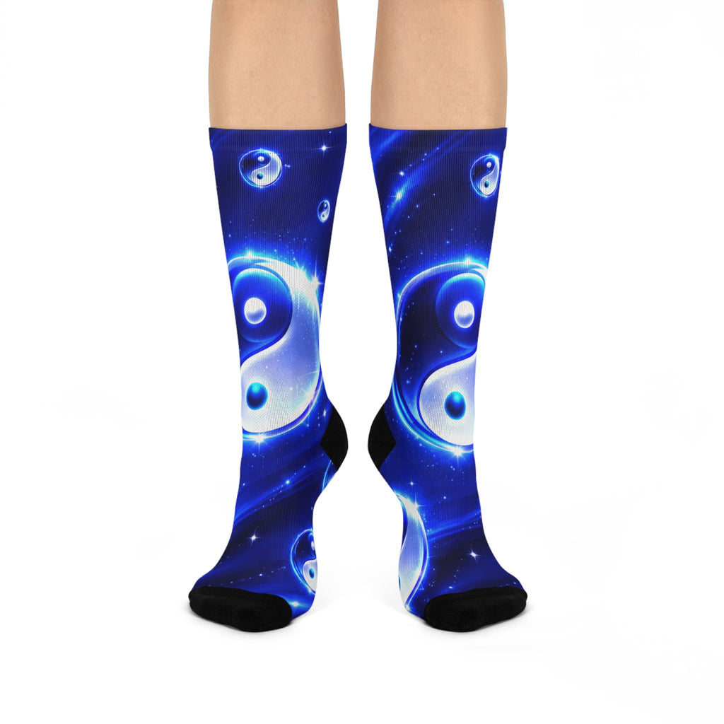 Blue Yin Yang Crew Socks — Cosmic Yin Yang Cushioned Socks