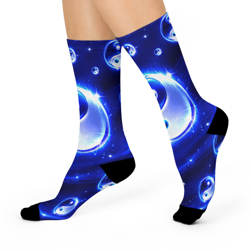 Blue Yin Yang Crew Socks — Cosmic Yin Yang Cushioned Socks