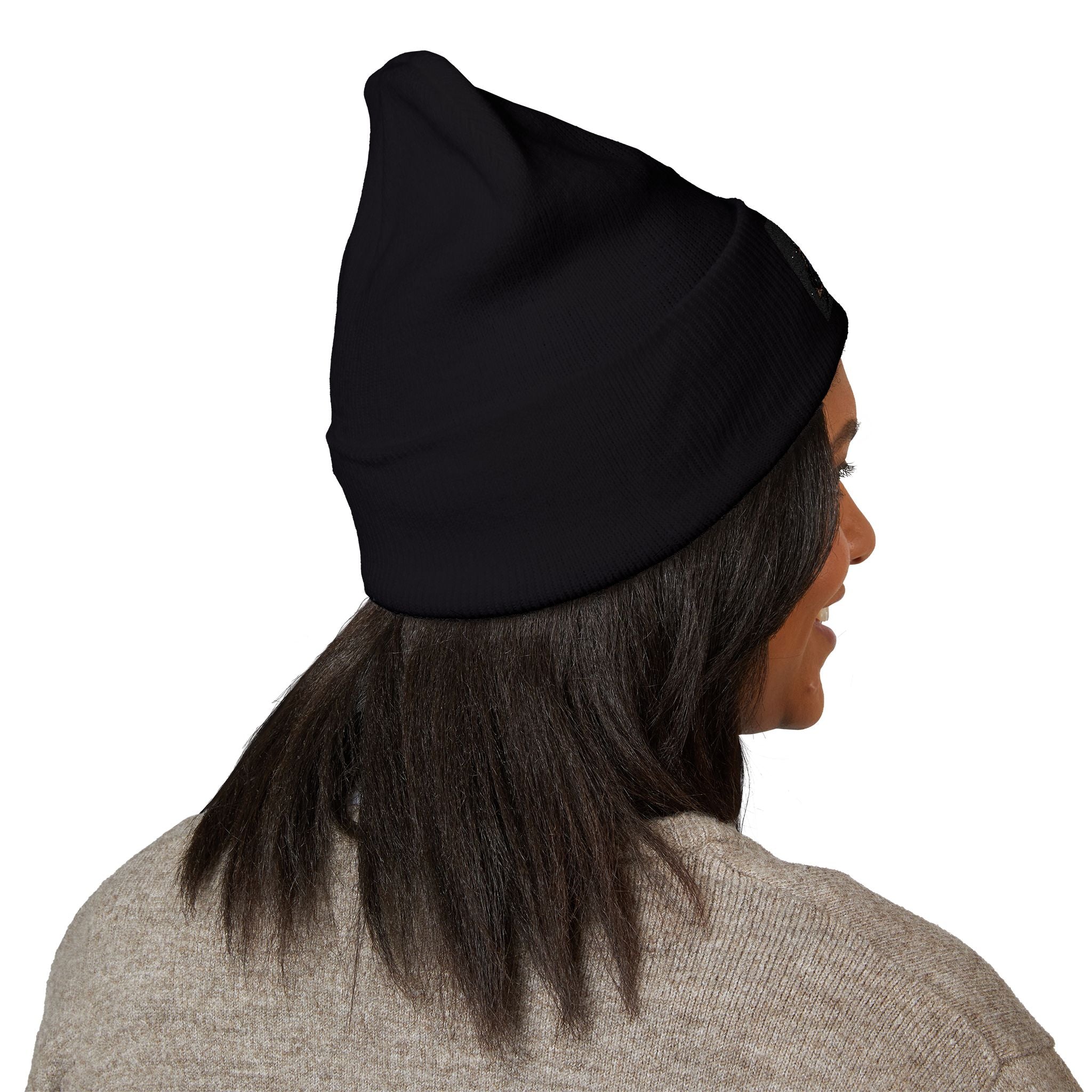 Embroidered Triangle Patch Beanie — Classic Cuffed Knit Hat