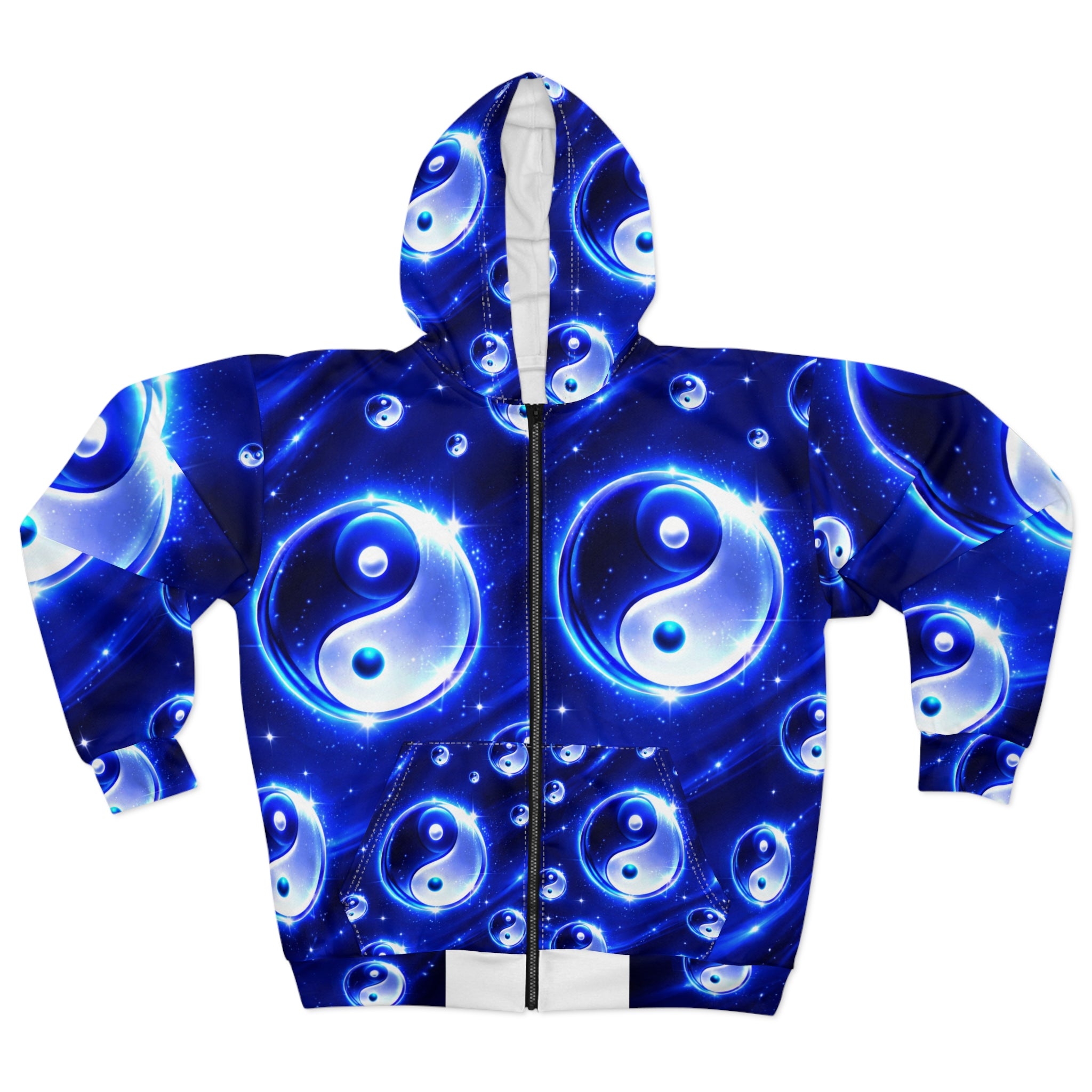 Blue Yin Yang Zip Hoodie – Cosmic Energy All-Over Print
