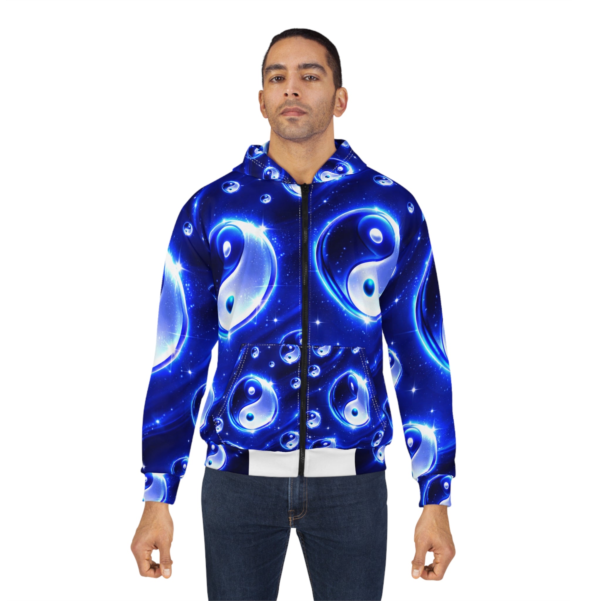 Blue Yin Yang Zip Hoodie – Cosmic Energy All-Over Print