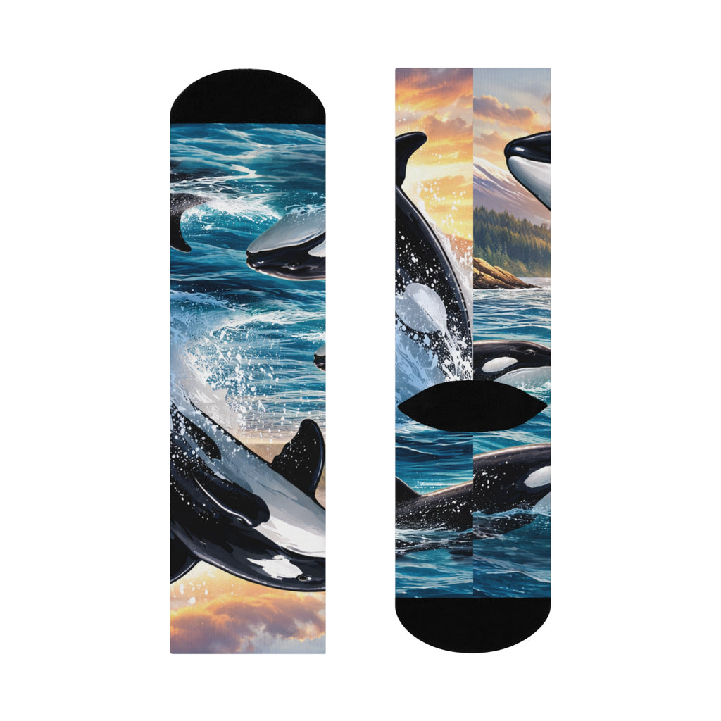 Orca Wave Crew Socks — Cushioned Whale Socks with Scenic Ocean Design