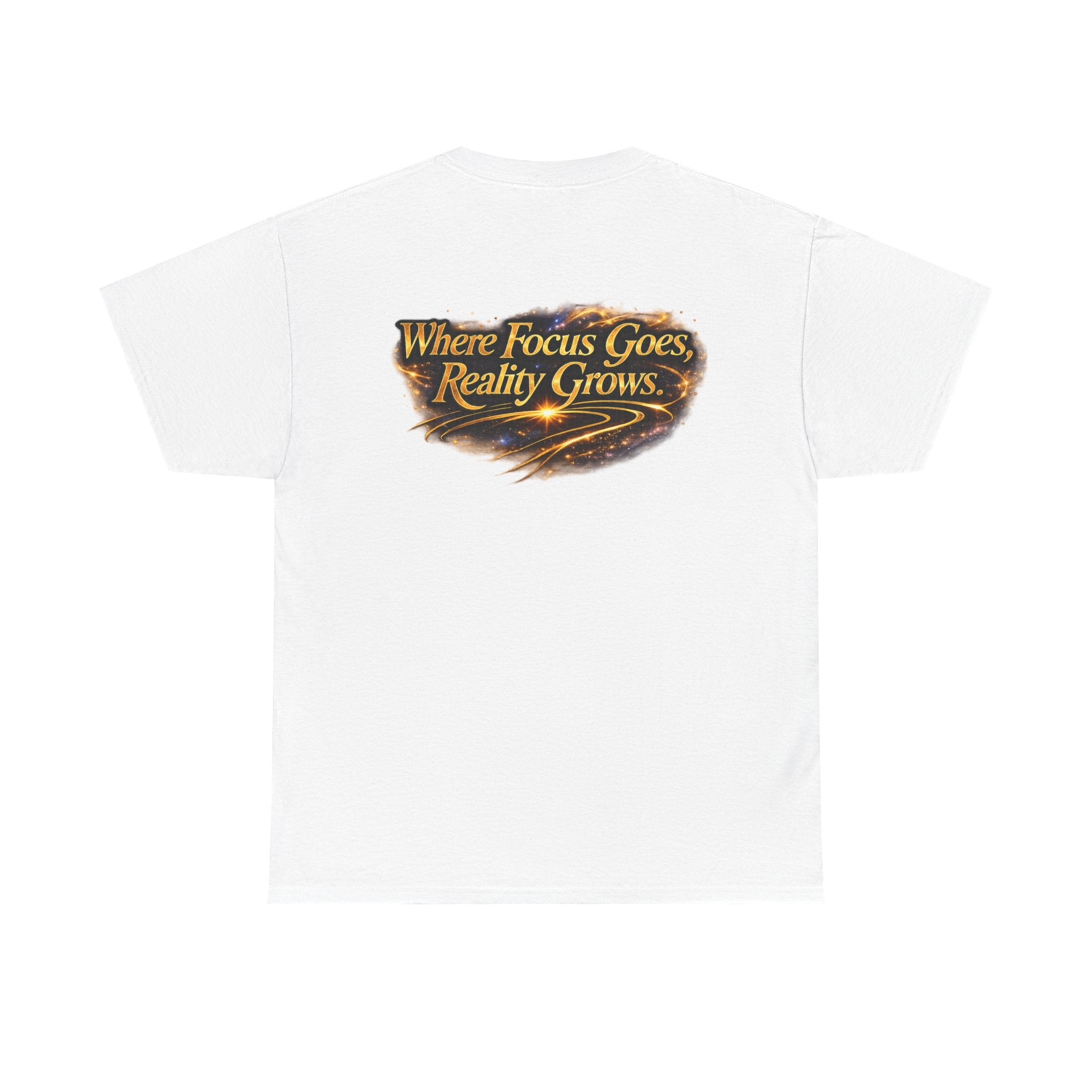 Meditation Graphic Tee — “Where Focus Goes, Reality Grows” Spiritual Mindfulness T-Shirt