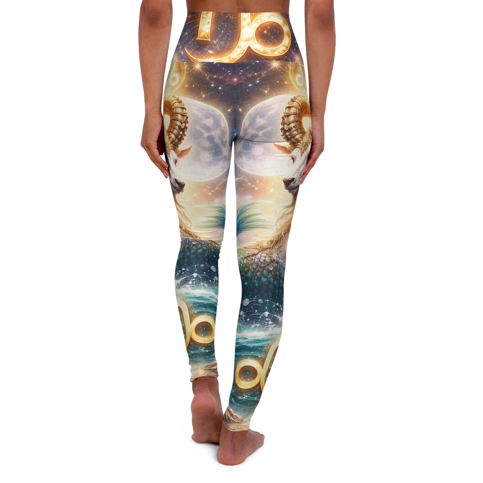 Celestial Capricorn High-Waisted Yoga Leggings — Astrological Goat AOP