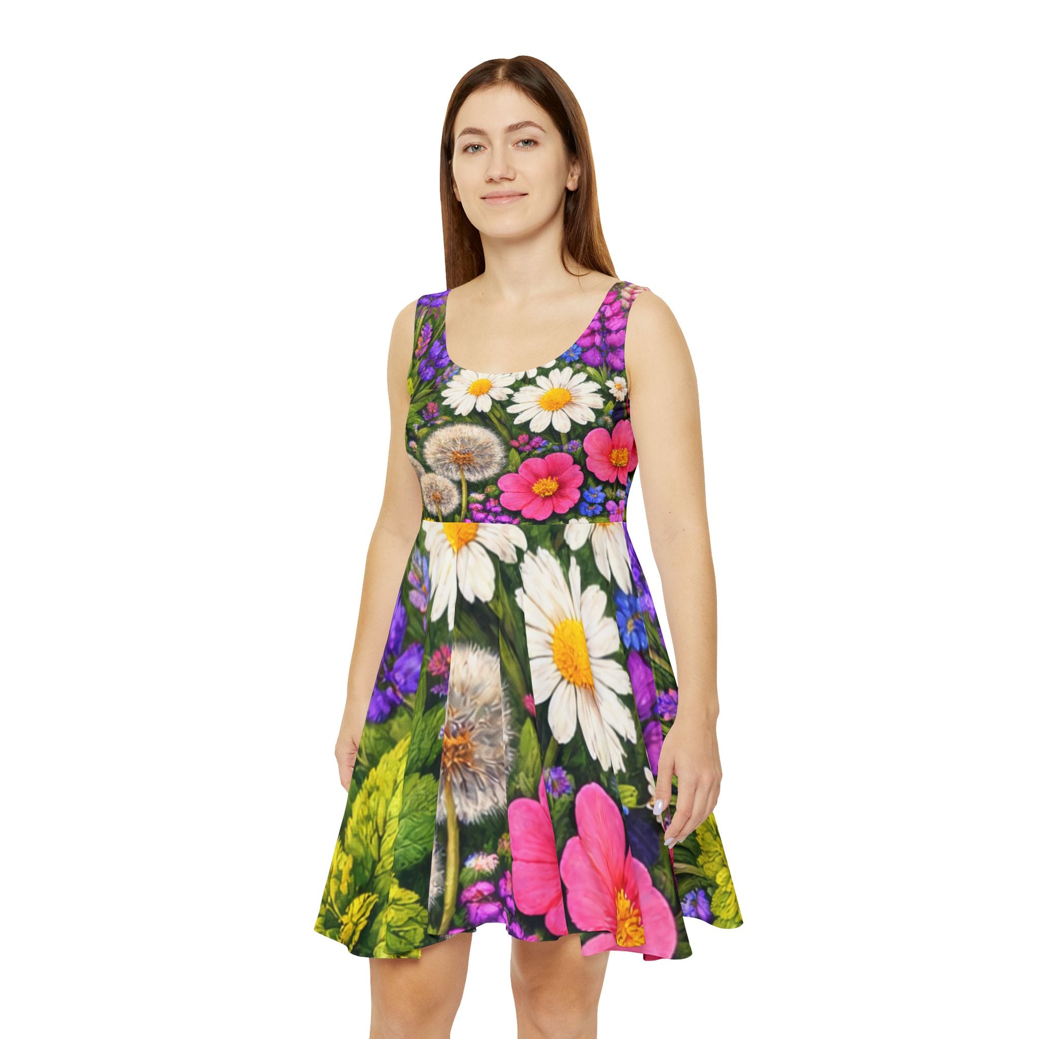 Floral Garden Skater Dress — Daisies, Dandelions & Wildflowers All-Over Print