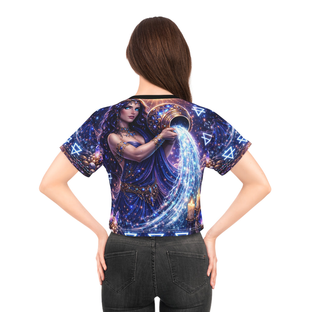 Aquarius Goddess Crop Tee — Zodiac Water-Bearer Astrology Cosmic Print