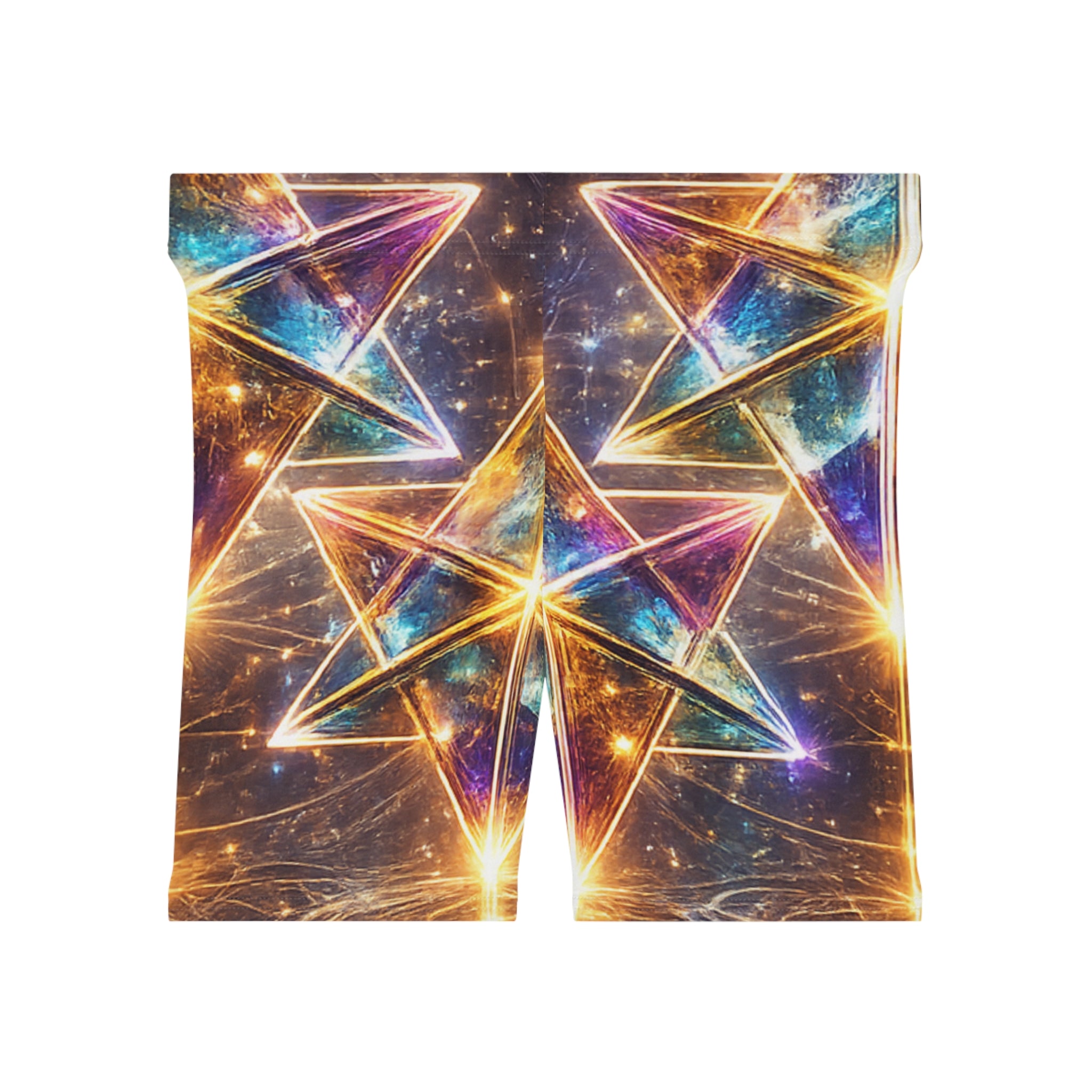 Galaxy Prism Biker Shorts — Women's Neon Star Geometric Activewear