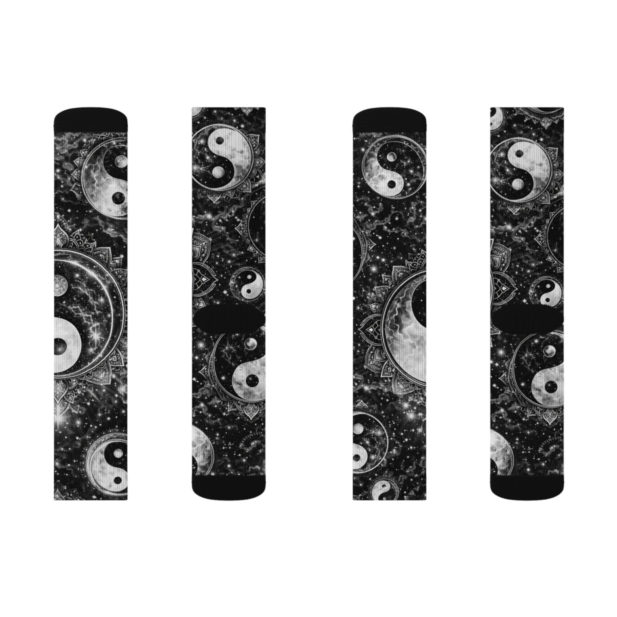 Yin Yang Cosmic Crew Socks — Black & White Sublimation Socks