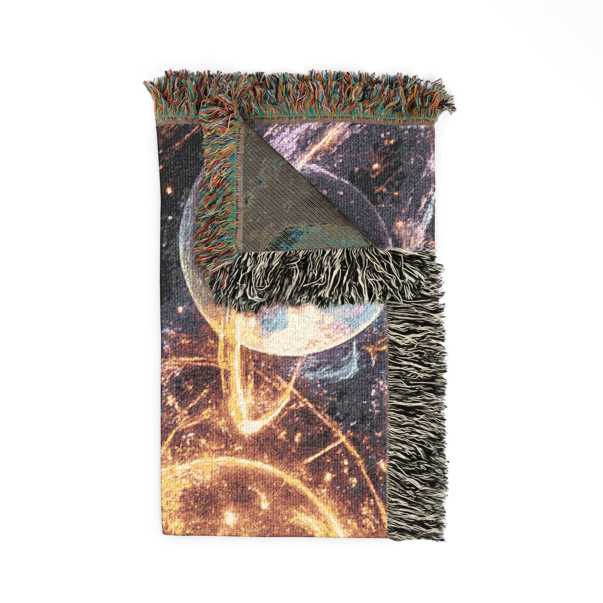 Celestial Planet Woven Blanket — Starry Moon & Planets Throw