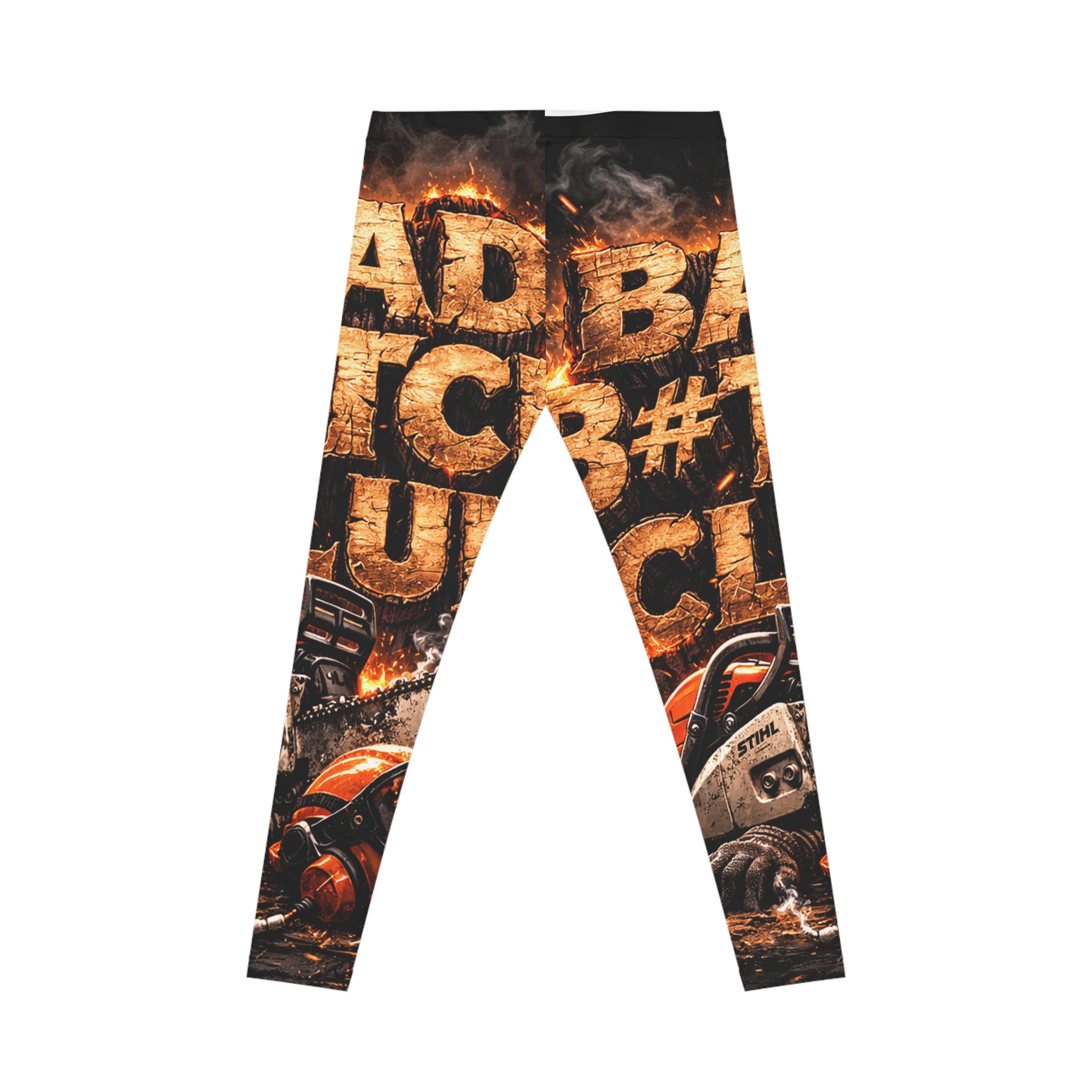 Chainsaw & Flames Graphic Leggings — Edgy Streetwear for Women