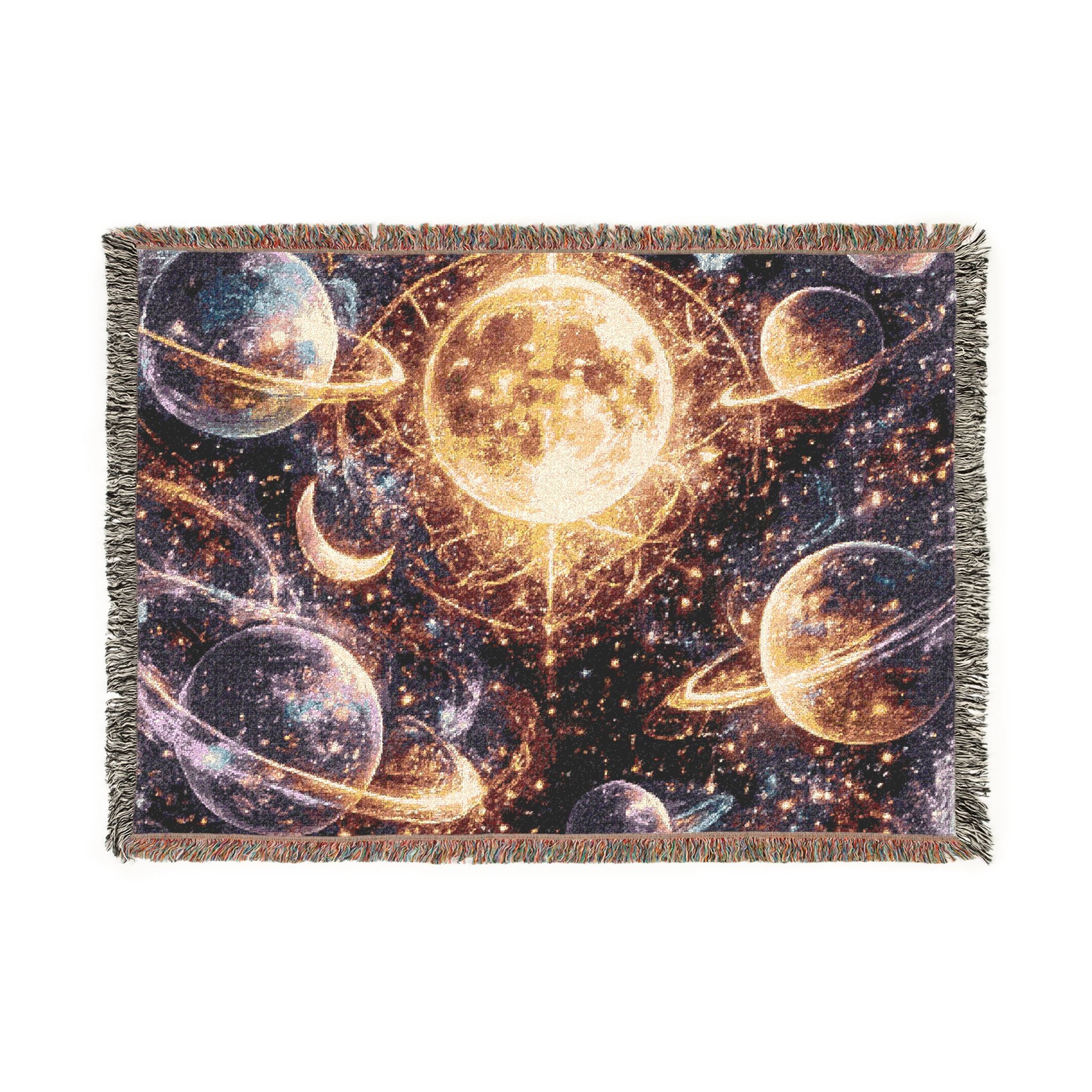 Celestial Planet Woven Blanket — Starry Moon & Planets Throw