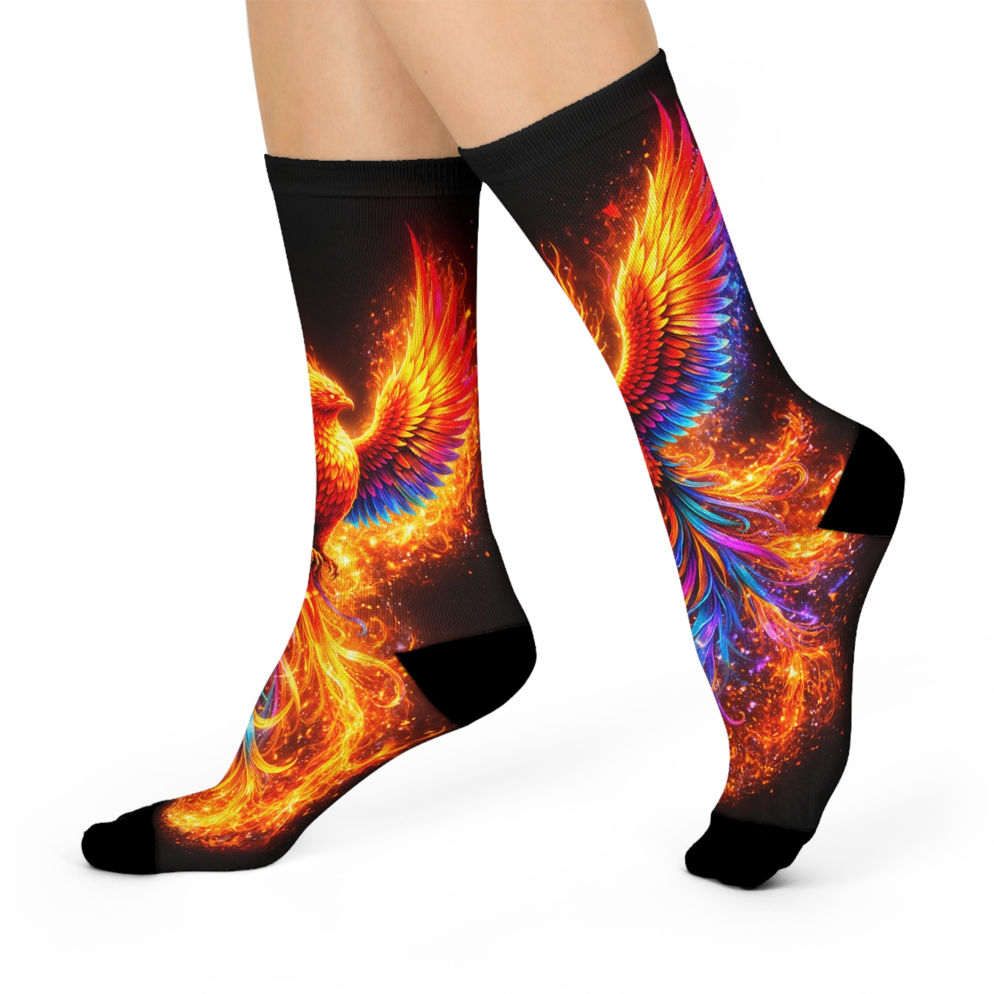 Phoenix Flame Cushioned Crew Socks — Vibrant Fiery Bird Graphic