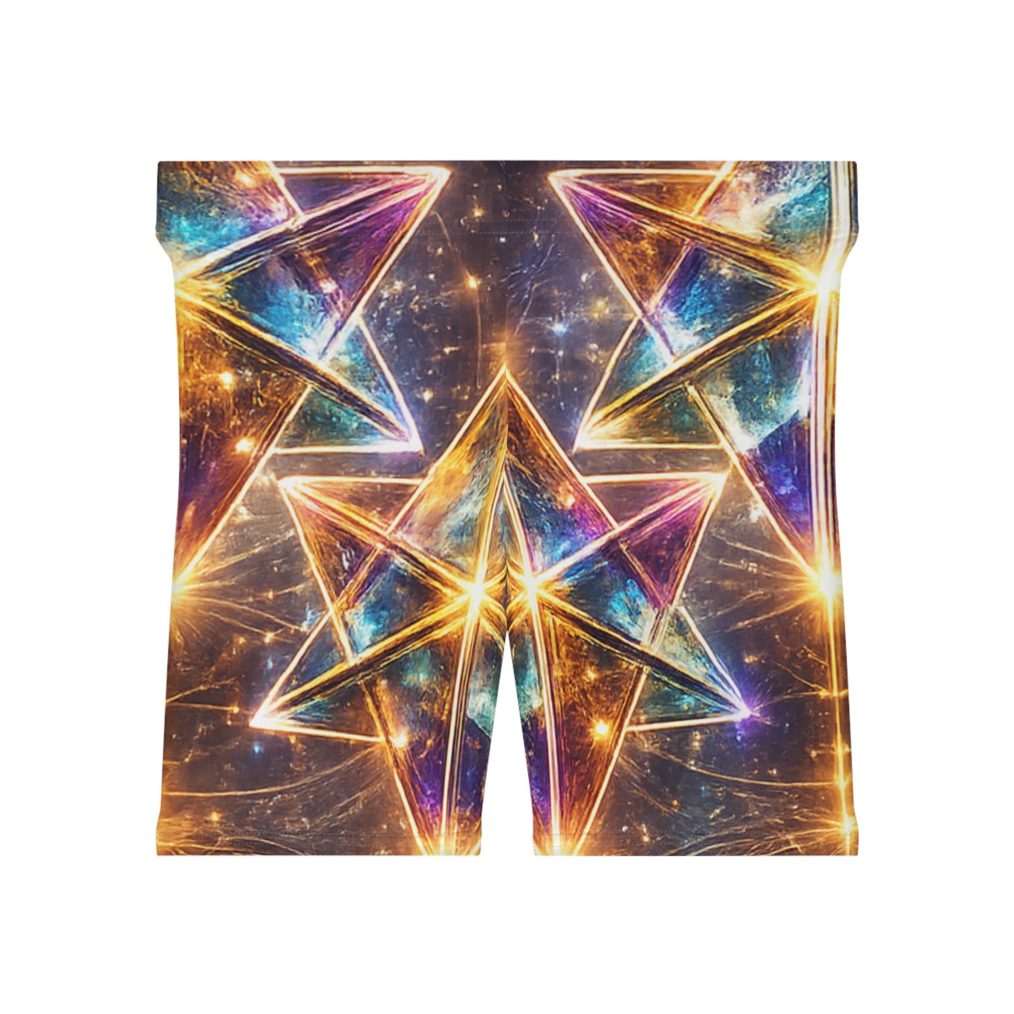 Galaxy Prism Biker Shorts — Women's Neon Star Geometric Activewear